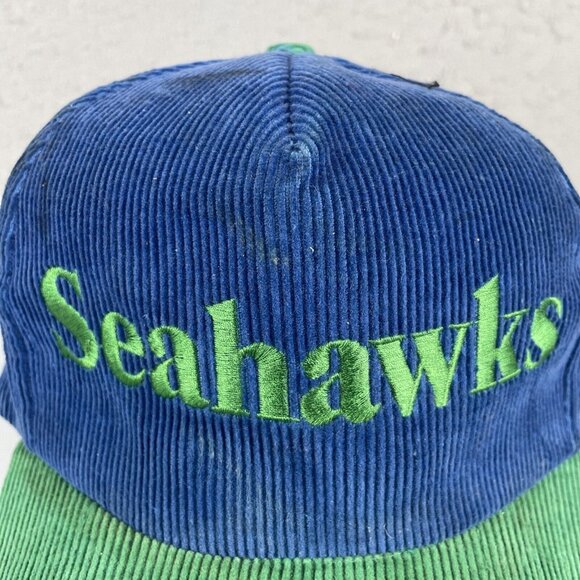 Seattle Seahawks Hat  Corduroy Green Blue NFL Retro Starline Vintage Snapback - Picture 2 of 14